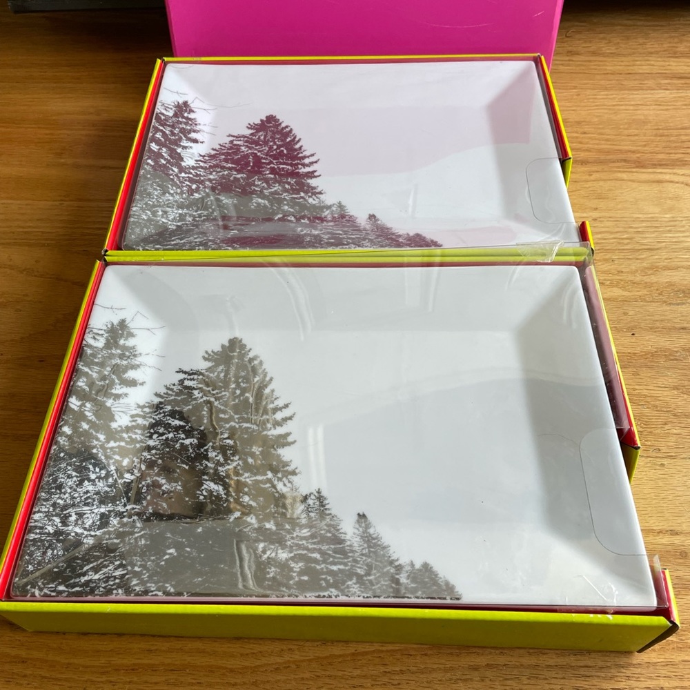 NIB Threshold Porcelain Silver Tree Platters Set of 2